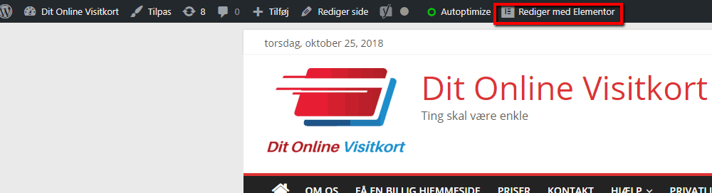 Sådan redigerer du din side via Elementor-plugin i billig WordPress hjemmeside lavet af Dit Online Visitkort