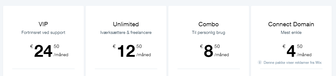 Priser på en WIX hjemmeside