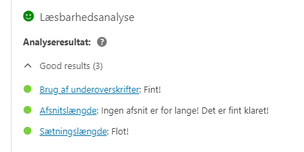 Yoast læsbarhedsanalyse