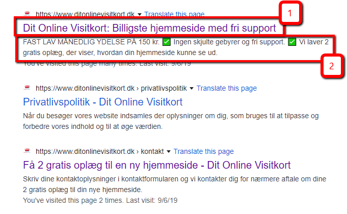 Sådan ser dine sider ud i googles søgeresultat og hjælper med google optimering